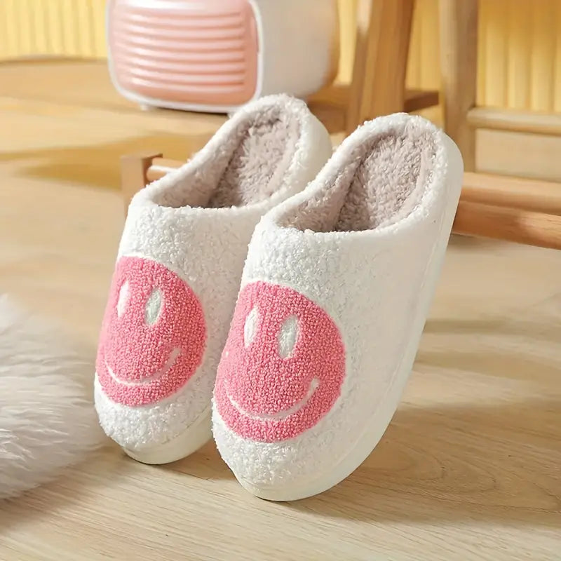 Plush Slippers - Pink Smiley Face