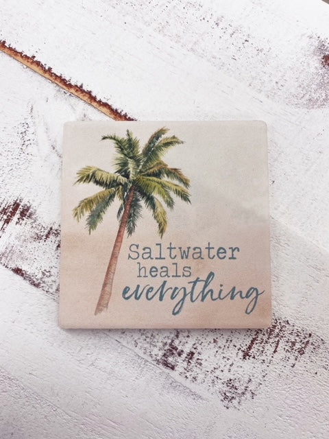 Salt Water Heals Everything Sq. Coaster