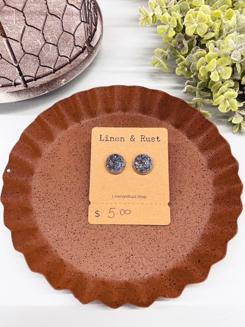 Iridescent Gray Bezel Stud Earrings