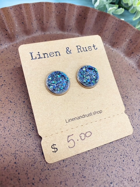 Iridescent Gray Bezel Stud Earrings