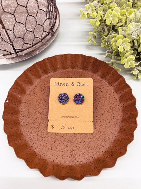 Purple Aqua Bezel Stud Earrings