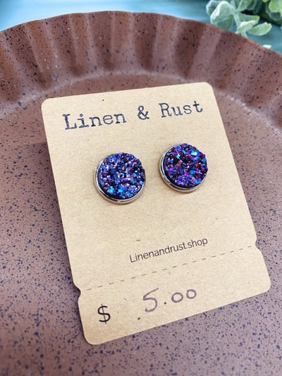 Purple Aqua Bezel Stud Earrings
