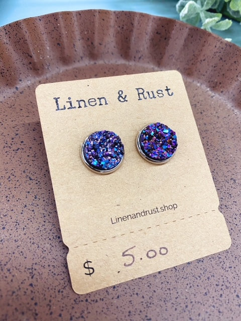 Purple Aqua Bezel Stud Earrings