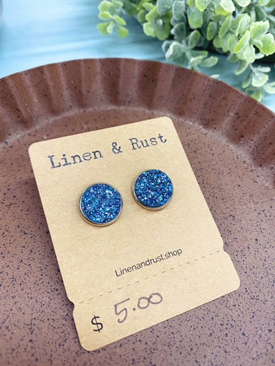 Glittered Teal Bezel Stud Earrings