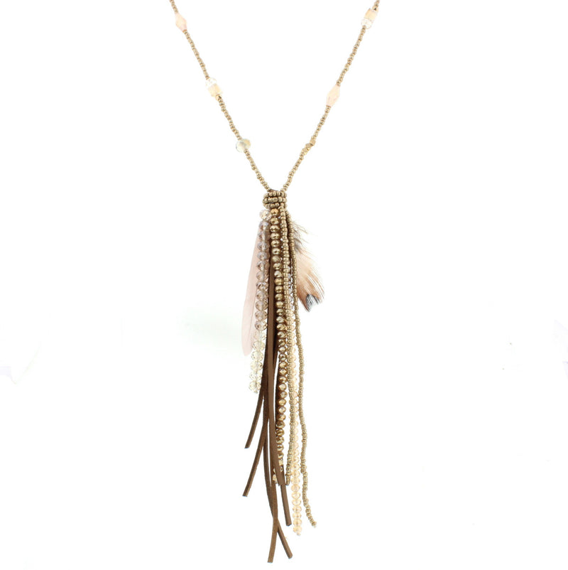 Beaded Gold Feather Necklace