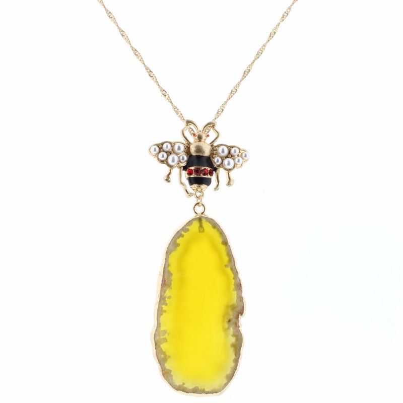 Yellow Agate Bee Necklace