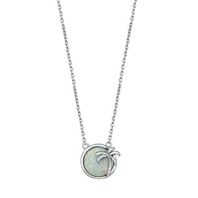 Opal Circle & Palm Tree Necklace