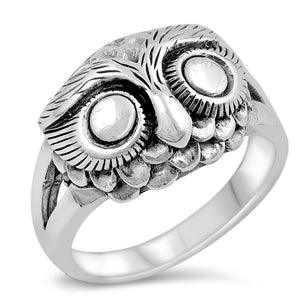 Sterling Ring - Owl Face