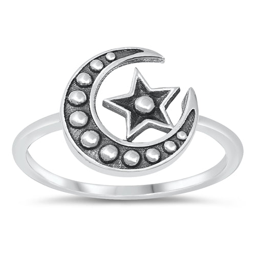 Sterling Ring - Dotted Moon & Star